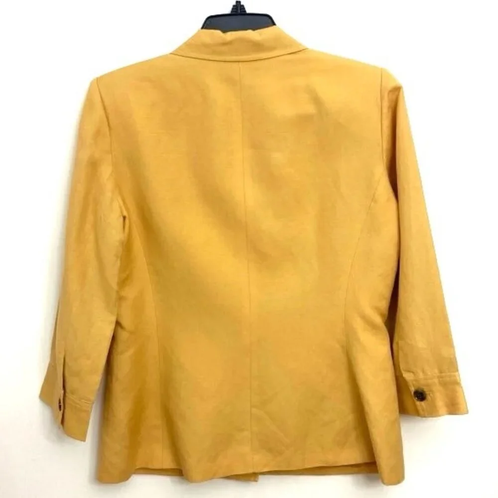 Evan Picone Blazer Jacket Women's Sz 8 Mustard‎ Yellow 3/4 Sleeves Linen Blend